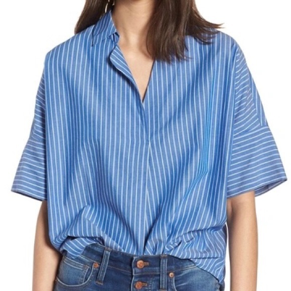 Madewell Tops - Courier Stripe Button Back Short Sleeve